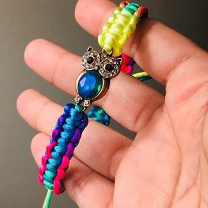 Minerva Owl Macrame Bracelet- rainbow or black